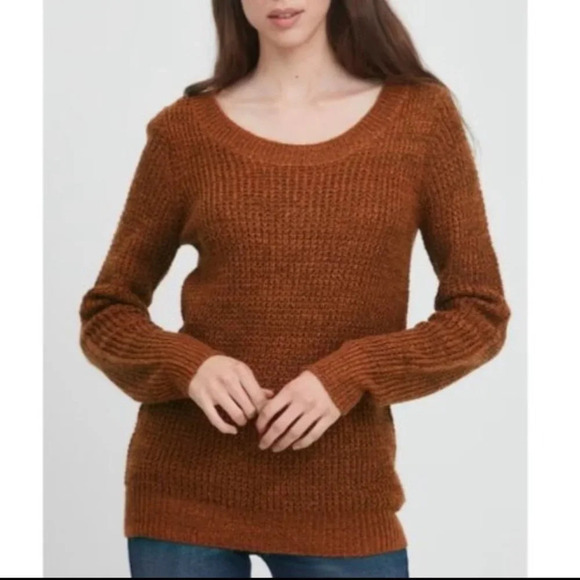 ICHI Sweaters - ICHI Ihodansa Rust / Ginger / Orange Long Sleeve Thick Waffle Knit Sweater LG